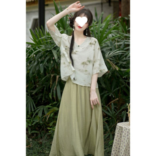 Chinese Style Young Tea Clothing Tea Art Women's Tops Summer New Chinese Style Republic of China Style Loose Large Size Breathable Suit