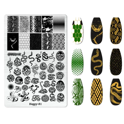 Bow Cartoon Line Frosted Stamping | Dırnaq bəzəkləri - happy-081-with-back-plate