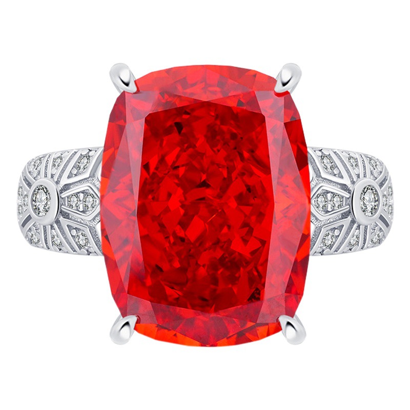 Zhuang Sheng joyería S925 todo el cuerpo de plata nuevo color tesoro Diamante alto carbono con incrustaciones lujo retro anillo principal piedra 12*16