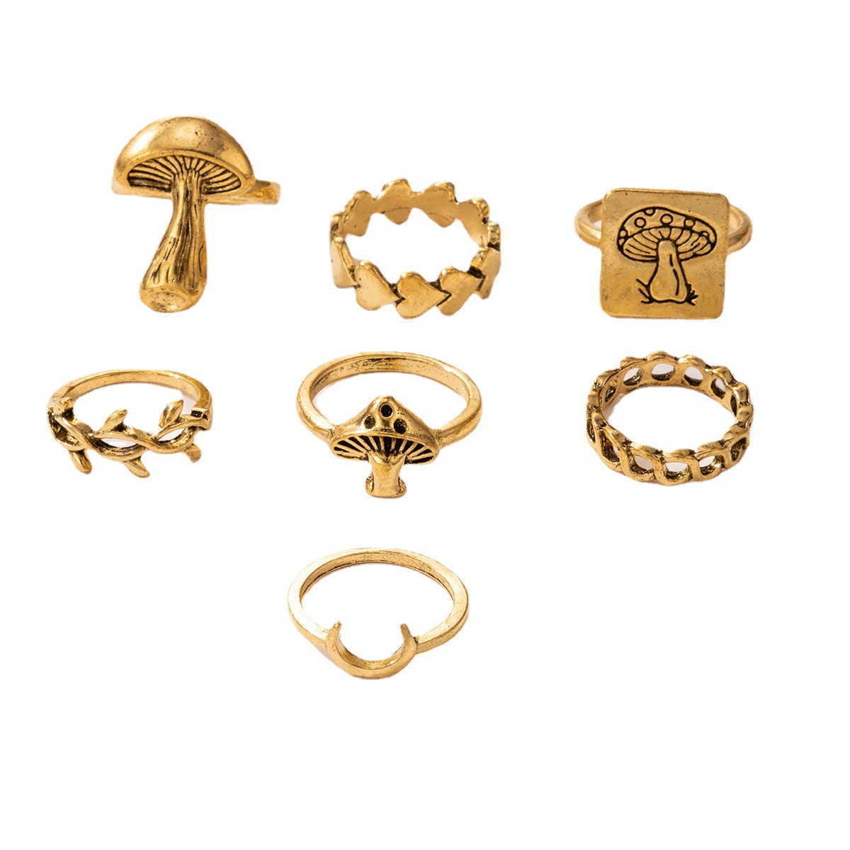 Ring Set, Retro Ethnic Style, 7-Piece European-Inspired Silver-Tone Stackable Rings