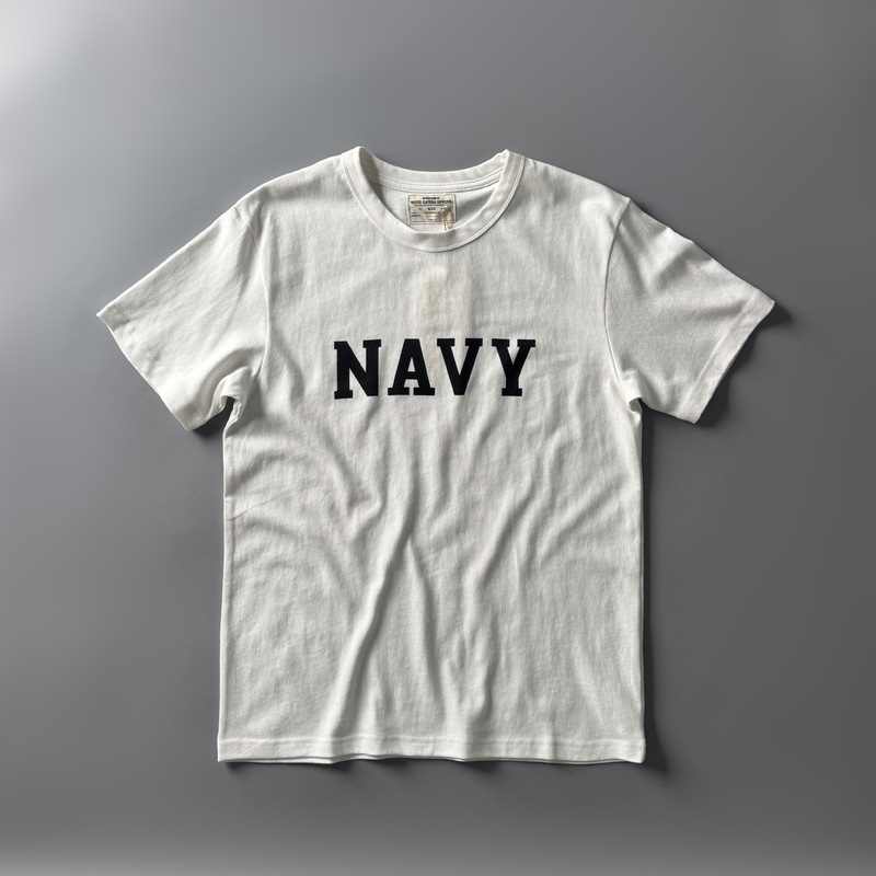 American Retro Short-Sleeved T-Shirt Men's Summer Round Neck Navy Navy Printed T-Shirt Heavy Cotton Half-Sleeved Bottoming Shirt