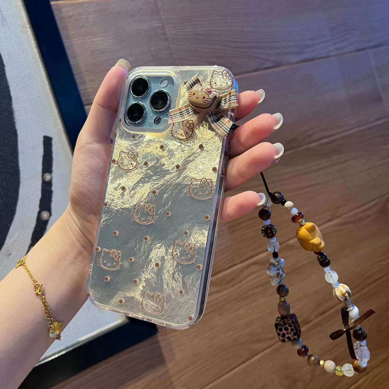 Ins brown brown lunares kt para iPhone14 funda para teléfono móvil 15ProMax Apple 12/13 cadena 15 mujer