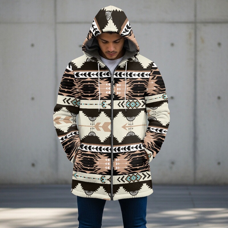 Aliexpress Winter Men's Warm and Coldproof Velvet Jacket Aztec Tribal Print Long Hooded Jacket