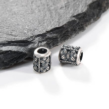 s925纯银隔珠复古仿银莲花大孔桶珠批发挂件手串项链服装手工diy