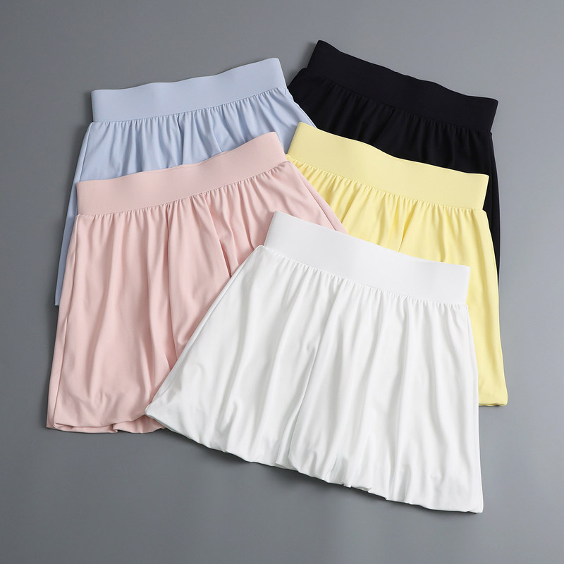 Summer women's anti-exposure flexible floral bud nude-feel sports short skirt, quick-dry, with pockets, high-waisted, figure-flattering yoga skirt-pants Summer women's anti-exposure flexible floral bud nude-feel sports short skirt, quick-dry, with pockets, high-waisted, figure-flattering yoga skirt-pants