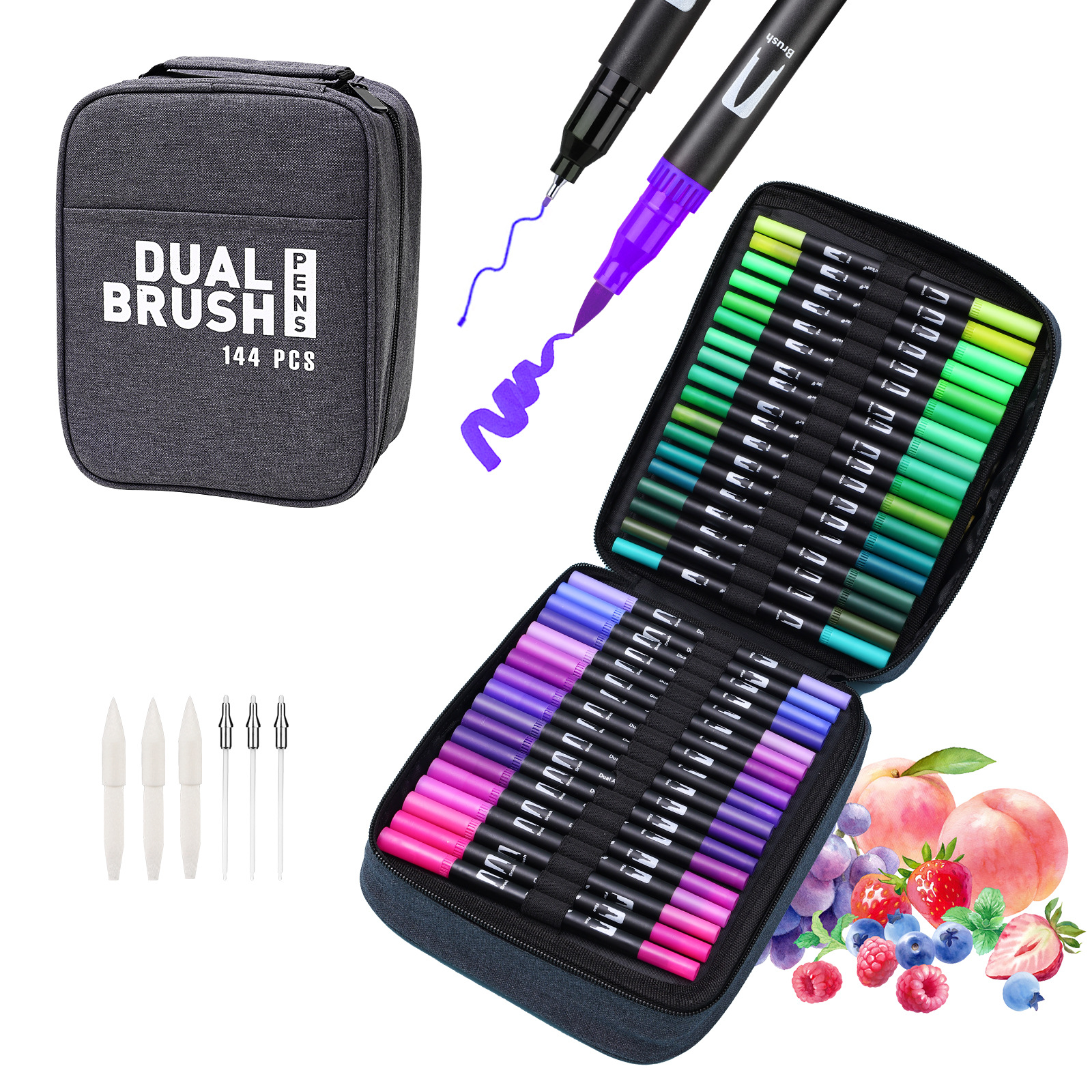 Transfronterizo Amazon juego de bolsas de tela con bolígrafo de acuarela de dos cabezas tinta a base de agua lavable para niños fabricantes de bolígrafos al por mayor