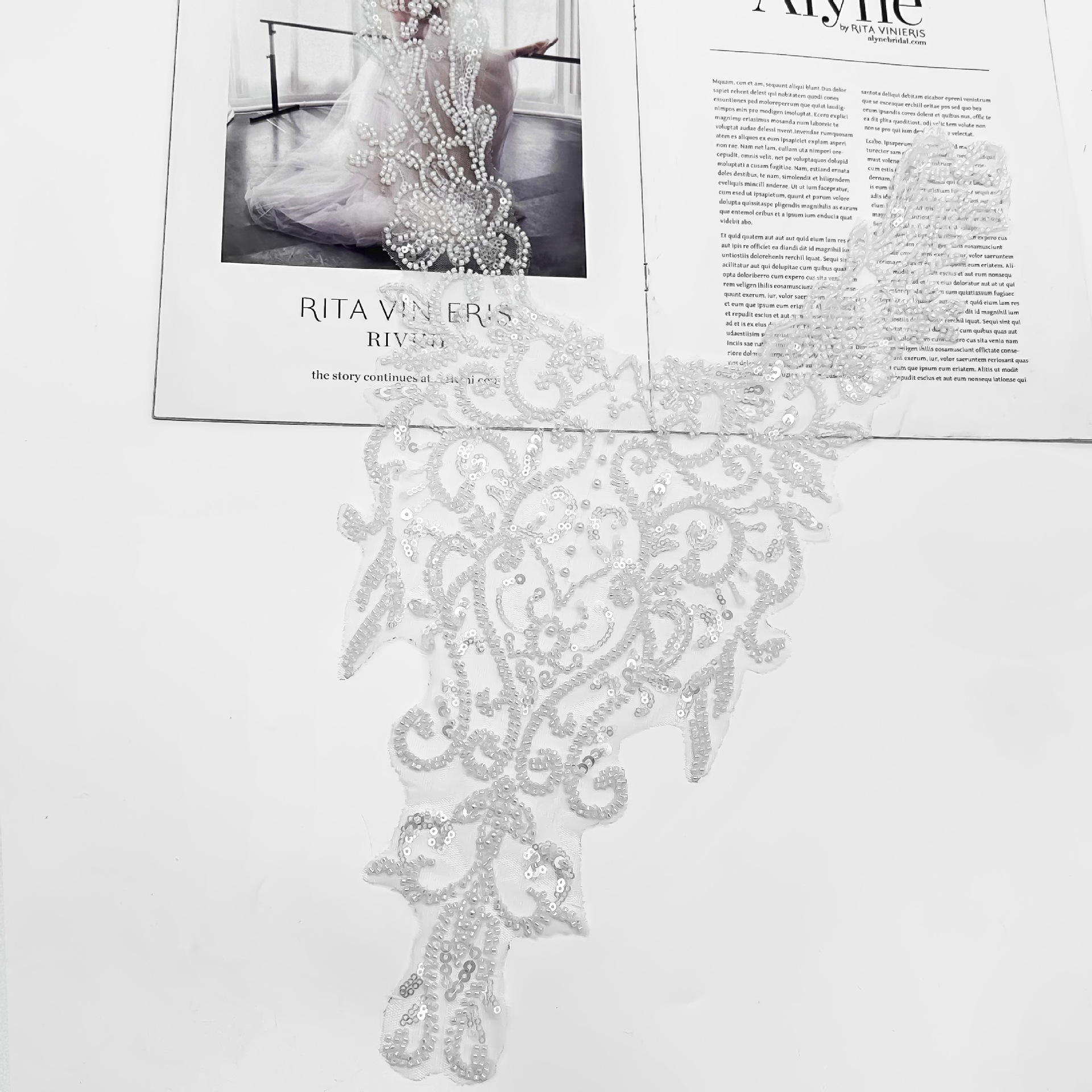 Flores de bordado de sequillas de encaje DIY vestido de novia blanco cuello hueco decoración en el cuello image 3
