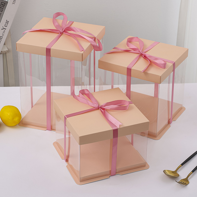 Caja de pastel de cumpleaños caja de embalaje transparente 4 6 8 10 12 pulgadas doble altura red caja de embalaje transparente