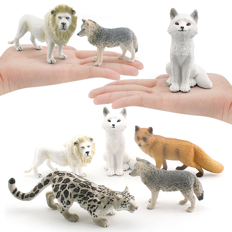 Simulación transfronteriza bosque animal modelo pequeño gris lobo grande zorro rojo blanco León nieve leopardo Artico zorro escritorio decoración juguete