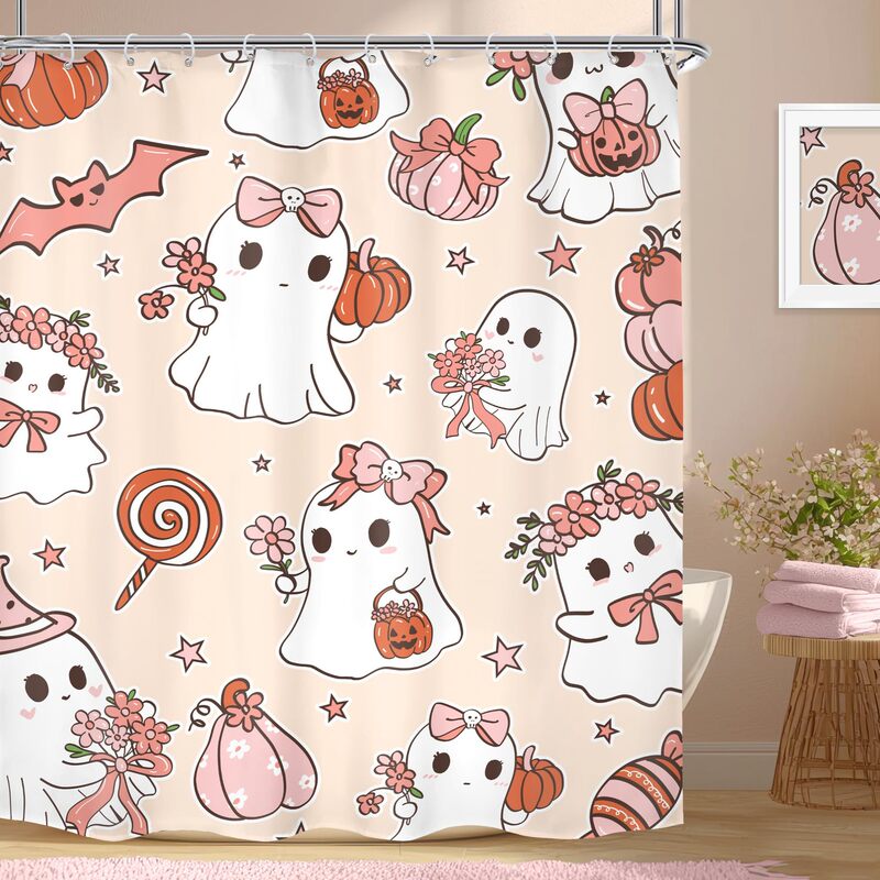 Cross-Border Shower Curtain Hippie Fashion Fun Cartoon Ghost Digital Printing Bathroom Toilet Waterproof and Mildew-Proof Partition Curtain Cross-Border Shower Curtain Hippie Fashion Fun Cartoon Ghost Digital Printing Bathroom Toilet Waterproof and Mildew-Proof Partition Curtain