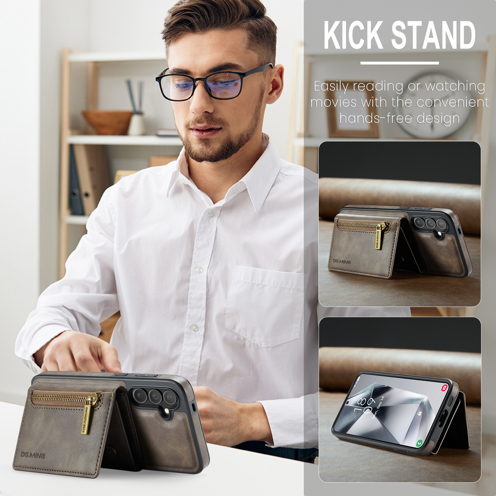 M5 für Samsung S24 magnetische kabellose Ladetelefonhülle S24 Plus Zwei-in-Eins-Anti-Diebstahl-Bürsten-Brieftaschen-Schutzhülle_voghion.com