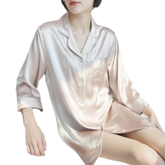 Summer Lazy Seven-point Sleeve Heavy Silk Nightgown Women's 100 Mulberry Silk Pajamas dress Long Loose Plus Size