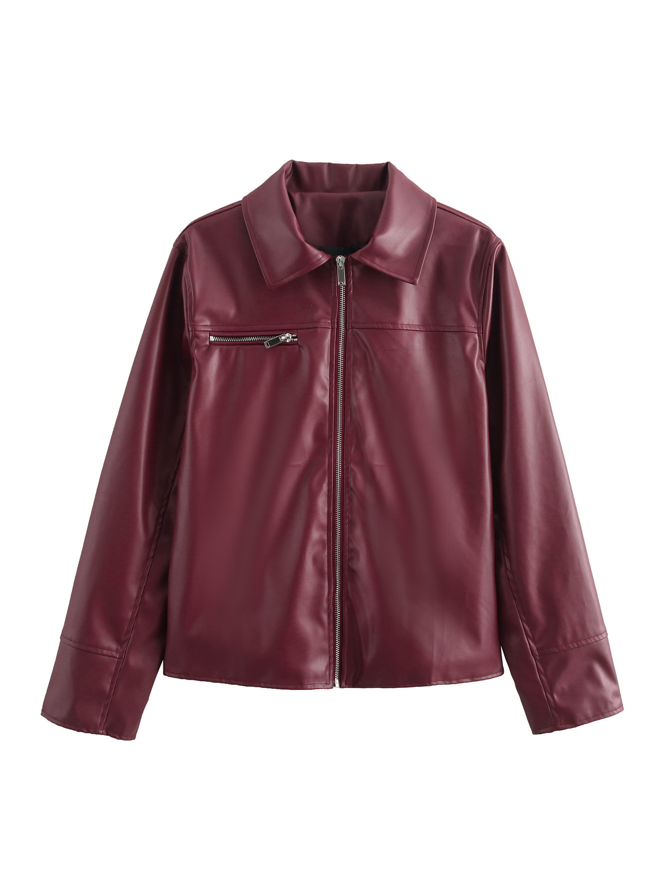 Cross-border women's clothing 2024 autumn and winter new European and American fashion casual plus size lapel zipper leather coat jacket women