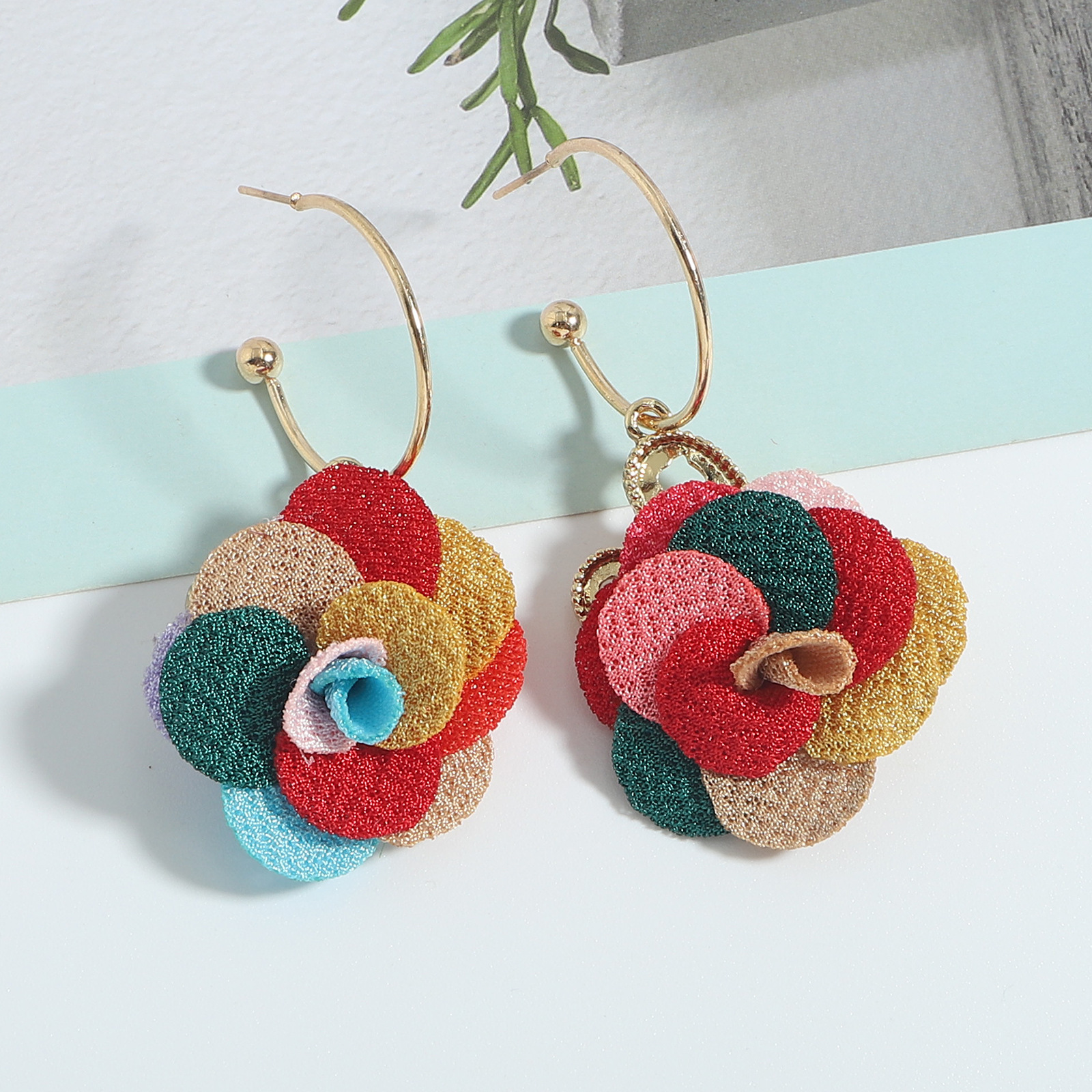 Nihaojewelry Jewelry Wholesale New Ethnic Style Fabric Flower Earrings display picture 7