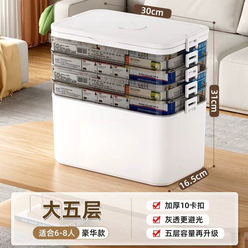 Medicine Storage Box, Plastic Multi-Layer Organizer, Portable Handle, Large Capacity