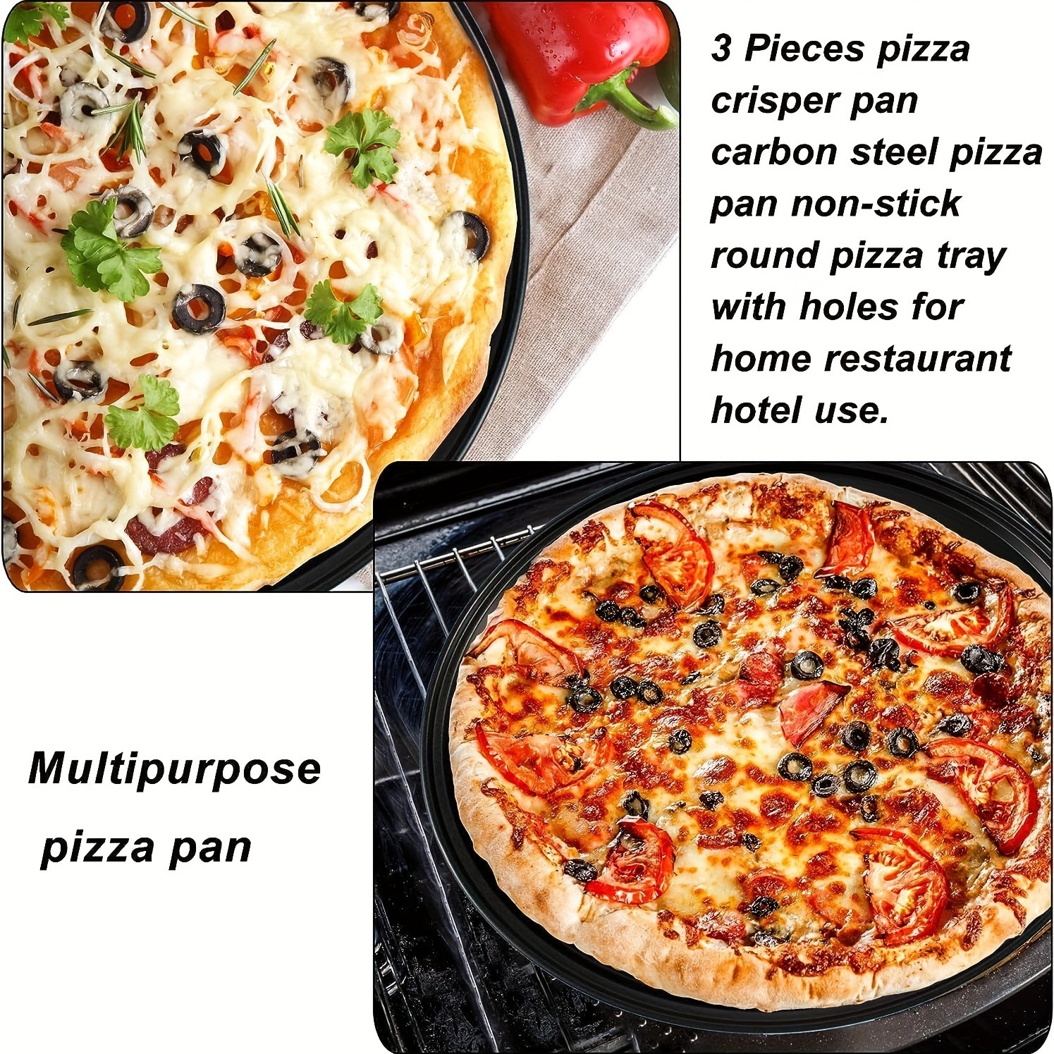 Placa de pizza, bandeja para hornear perforada, molde para pizza antiadherente, molde para hornear, molde para hornear de acero al carbono, bandeja para hornear redonda
