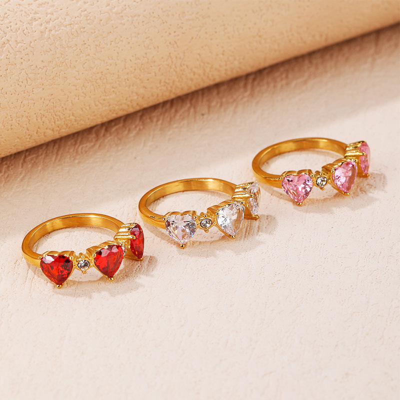 10g Weight Fashion Heart Shape Titanium Steel Plating Zircon Rings
