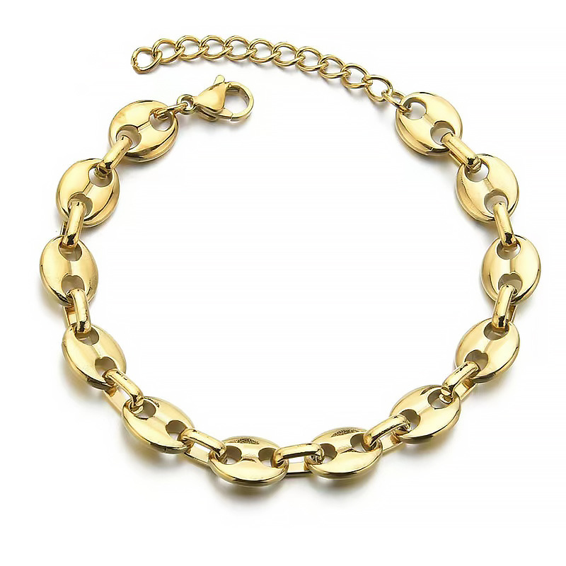 Hip Hop Men's Stainless Steel Pig Nose Simple Luxury Ins Coffee Bean Bracelet Jewelry_voghion.com