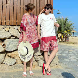 沙滩情侣装夏装套装海边度假连衣裙三亚蜜月泰国旅游拍照衣服超仙