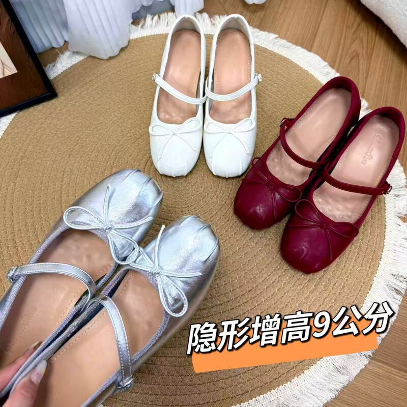 Thick Heel, Thick Sole, 9cm Internal Height Increase, Versatile and Stylish, 2026 Summer New Model, One-Strap Buckle Bowknot Women's Shoes