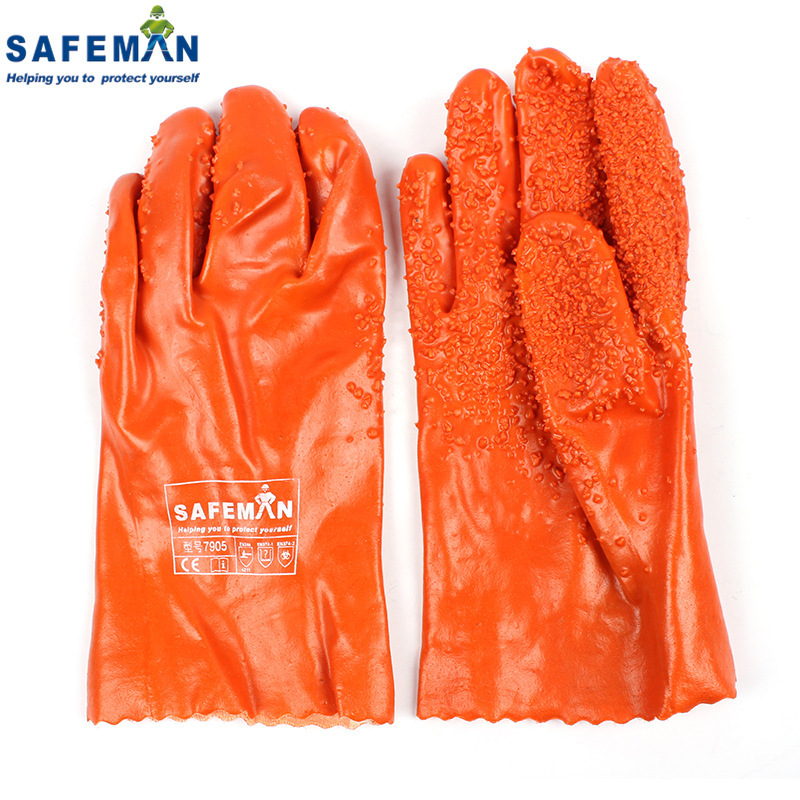 君御7905防滑手套PVC颗粒止滑防水耐油耐酸碱水产食品胶点手套