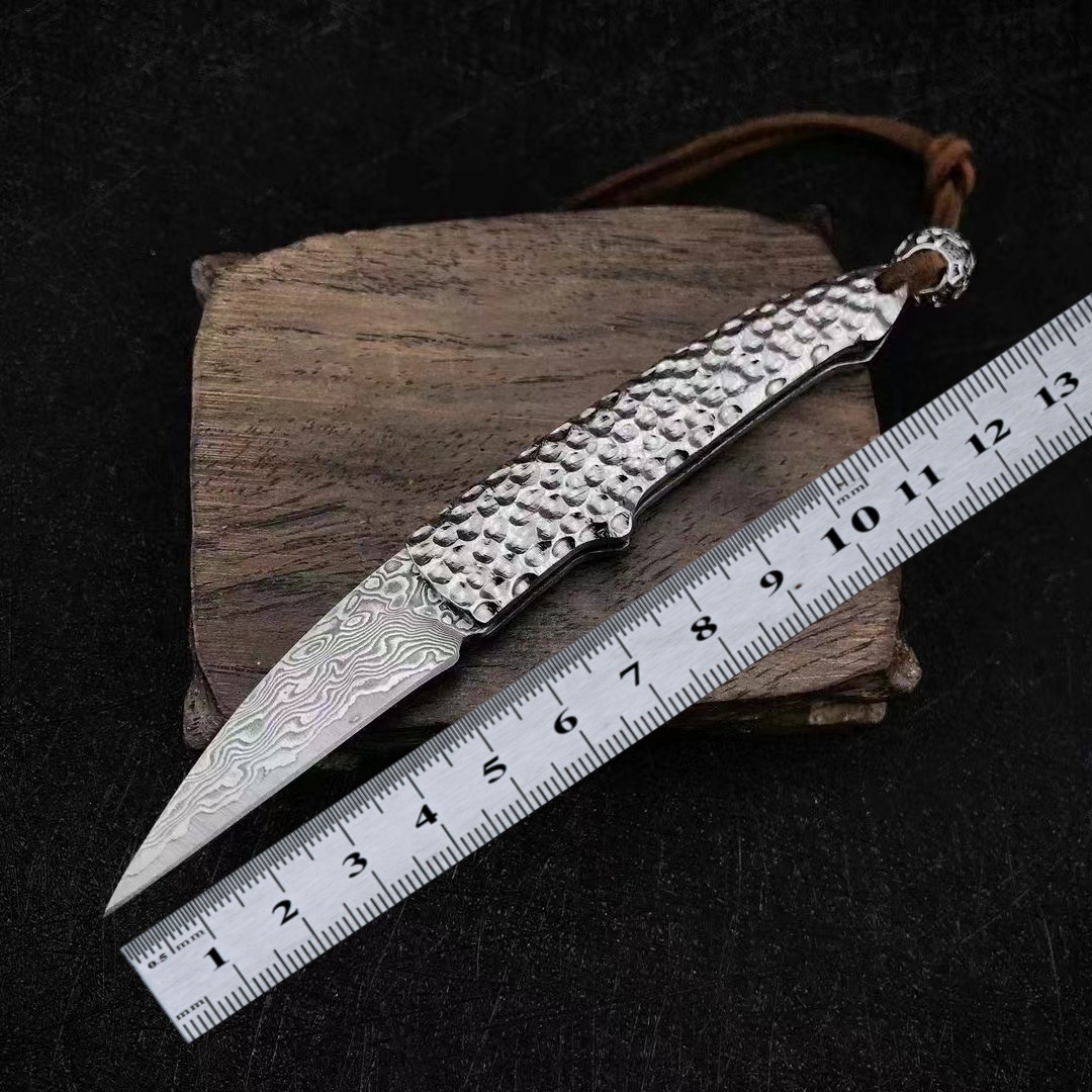 户外大马士革钢刀水果折叠刀高硬度锋利防身刀迷你折叠刀收藏把玩