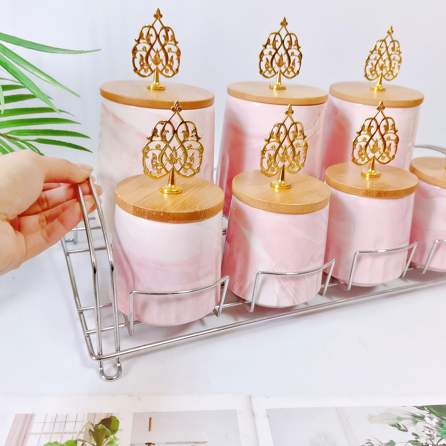 Exportación de comercio exterior Marbling cerámica sellado tarro de almacenamiento de cocina tarro de almacenamiento condimento tarro de caramelo tarro de té