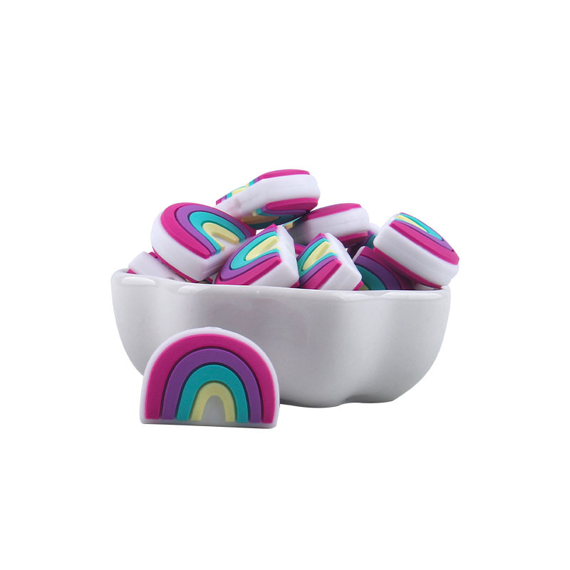 Creativo DIY bebé suministros de dibujos animados de silicona Arco Iris juguete mordedor bebé molar pezón anti-gota cadena Accesorios