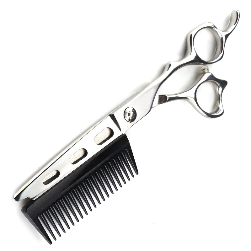 6寸带梳子美发剪刀个性美发剪刀理发剪平剪刘海剪不锈钢外贸批发