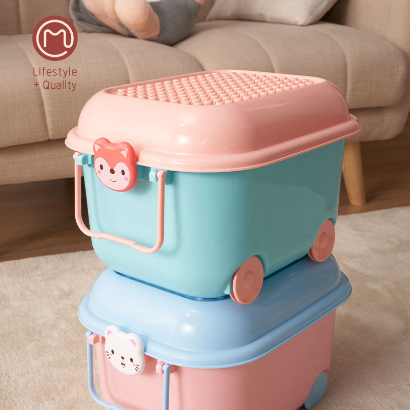 Children's toy storage box baby clothes storage box snack storage box cartoon pulley building block box wholesale