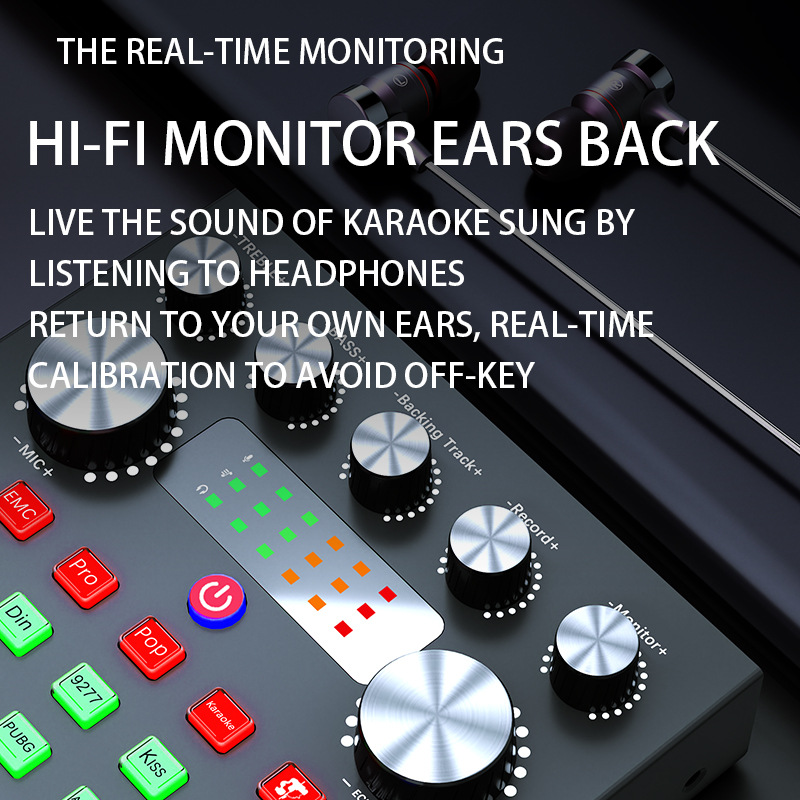 Kit streaming: tarjeta de sonido V8S + micrófono BM-800 — set para streaming con carcasa metálica y luces LED de colores