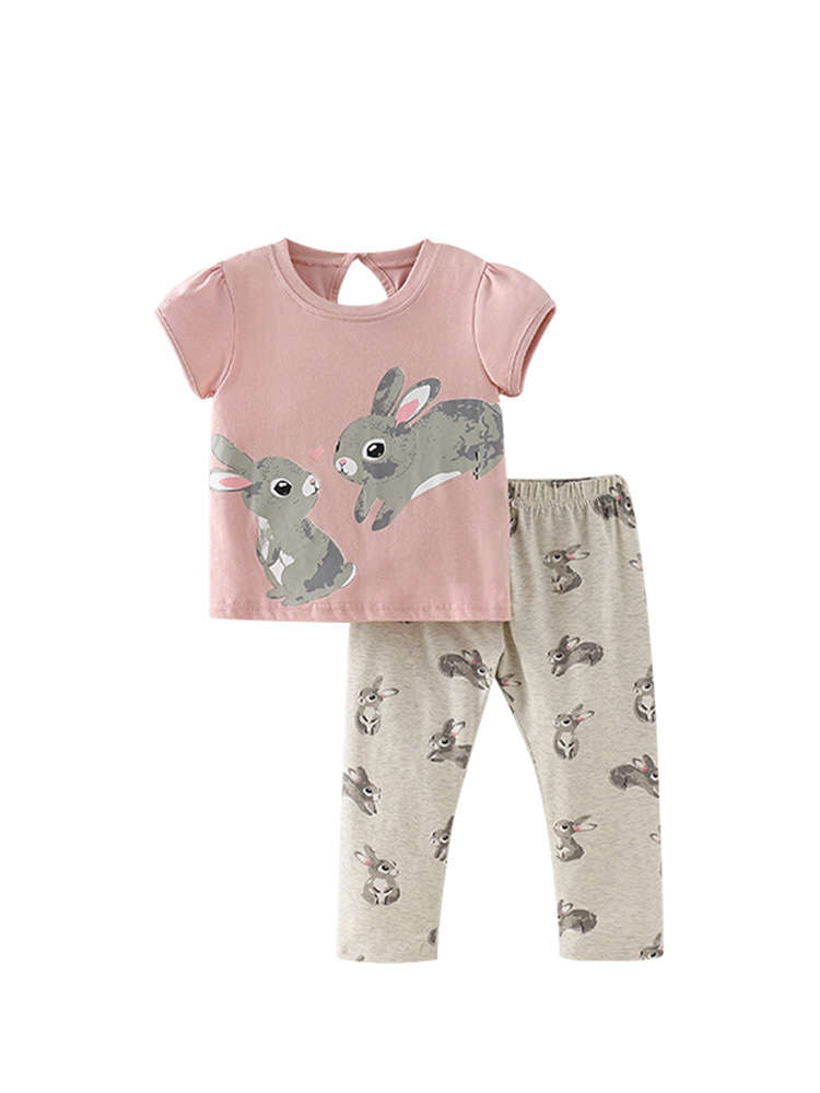 Malwee verano europeo y americano niños y niñas traje animal pantalones de algodón manga corta pantalones de dos piezas Niña ropa para niños