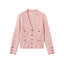 2025秋冬新款小香风法式名媛金扣修身显瘦外套V领针织开衫上衣女