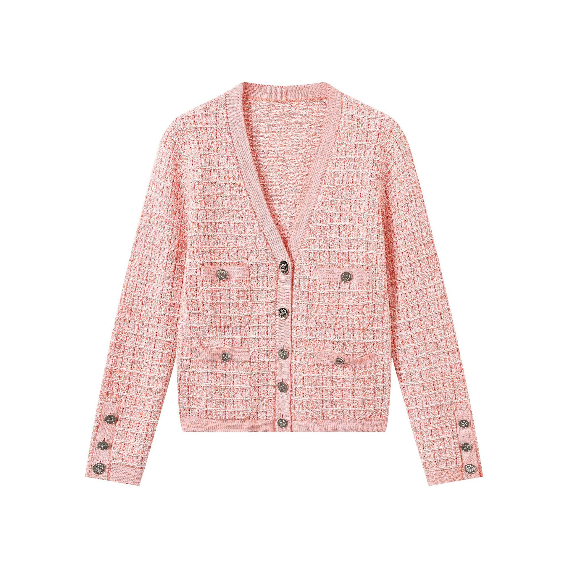 2025秋冬新款小香风法式名媛金扣修身显瘦外套V领针织开衫上衣女