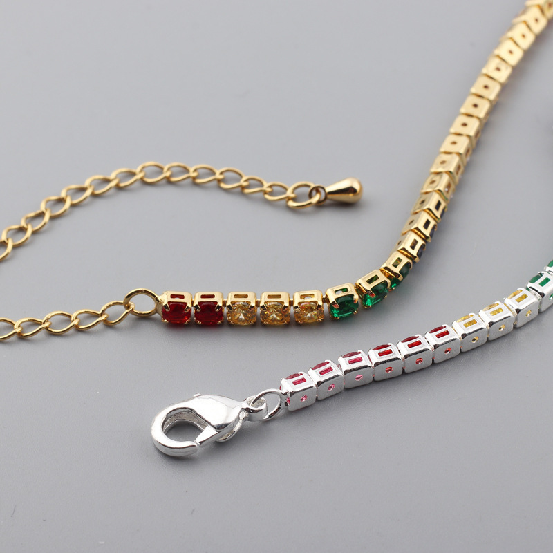 Retro Geometric Copper Gold Plated Inlaid Zircon Necklace 1 Piece