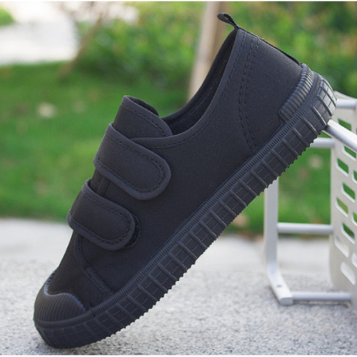 Pure black canvas shoes for students, sports canvas shoes, canvas shoes for kindergarten boys' formal wear, performance shoes, small black shoes
