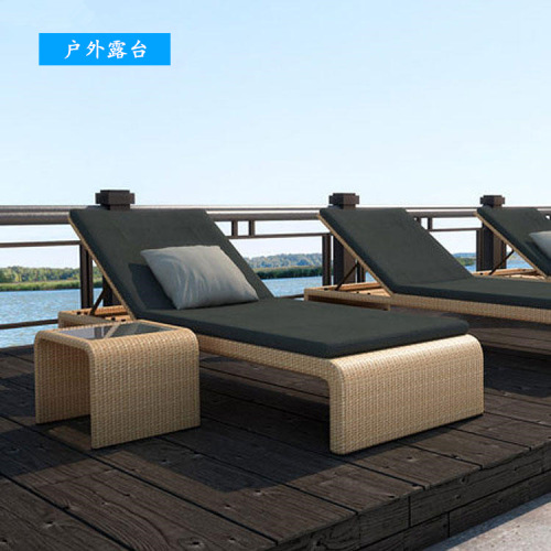 Outdoor reclining chair, patio balcony rattan leisure bed, beach chair, swimming pool hot spring spa club rattan lounge chair