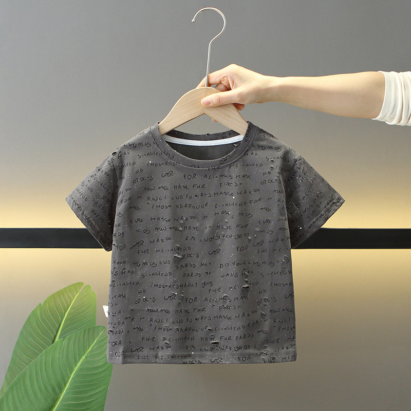 7831 Camiseta de manga corta de verano para niños 2025 Nuevo estilo de verano para niños Tops de media manga ropa coreana para bebés