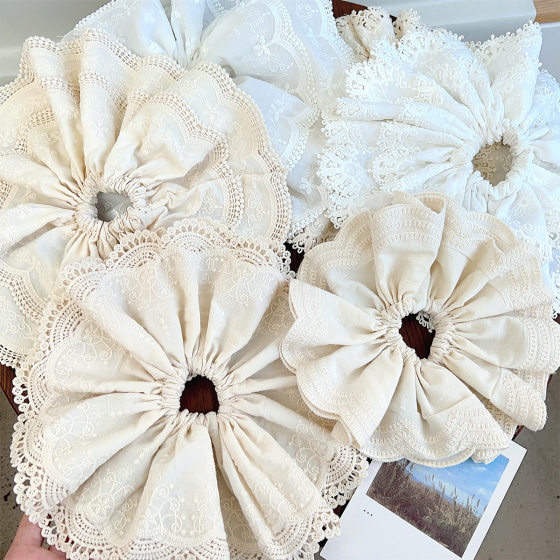 Lace Lace Oversized Large Intestine Hair Ring Women's Pine Tail Hair Tie Headwear Double-layer Headline 2025 New Style Hair Rope Hair Flower