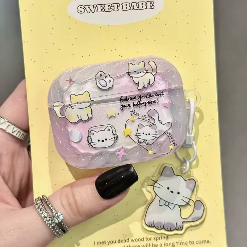 INS мультяшный мультяшный музыкальный котенок, подходящий для AirPods 4, чехол для гарнитуры Apple Bluetooth второго поколения для девочки