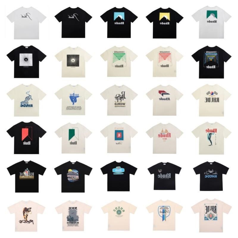 Wholesale High Street Quality Loose Oversize Couple Wear American Trendy Brand Printed Yyzp Rhude Short-Sleeved T-Shirt