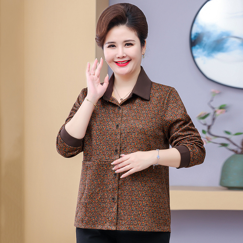 妈妈新款外套秋季休闲奶奶中老年洋气减龄时尚碎花夹克碎花上衣|undefined