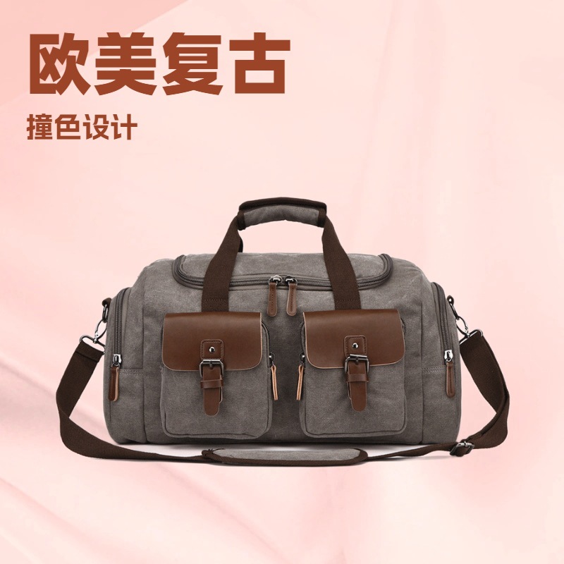 Bolso de viaje retro europeo y americano, bolso informal de lona, ​​bolso de viaje portátil, bolso de hombre, bolso de hombro tipo bandolera