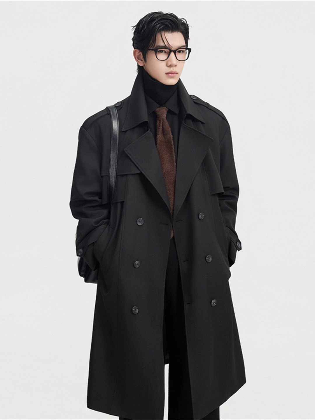 Chaqueta de estilo coreano hombre largo estilo de moda suelta hombre guapo rodilla primavera y otoño nuevo abrigo casual abrigo