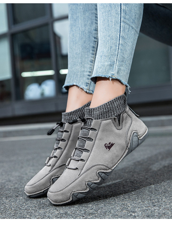 Bốt Martin cổ cao LDECK cổ vừa, thun co giãn, đế bằng, form unisex — C8007 kaki, C8007 màu xám, C8007 màu đen, C8007 đen M (kiểu lót nhung) chi tiết 16