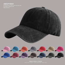 大头围跨境帽子水洗牛仔做旧棒球帽纯色百搭显脸小鸭舌帽男遮阳帽