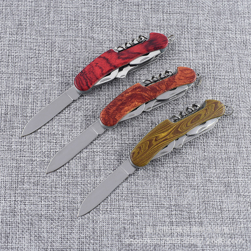 厂家批发多功能小刀工具 折叠刀户外刀 多功能木柄小刀 野营工具