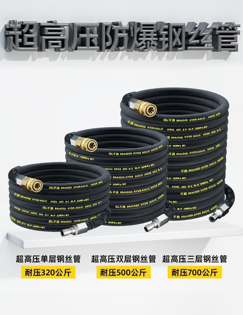 Commercial Car Washing Machine High-Pressure Water Pipe, Car Washing Machine High-Pressure Outlet Pipe, Commercial High-Pressure Water Gun Special Explosion-Proof Steel Wire Pipe