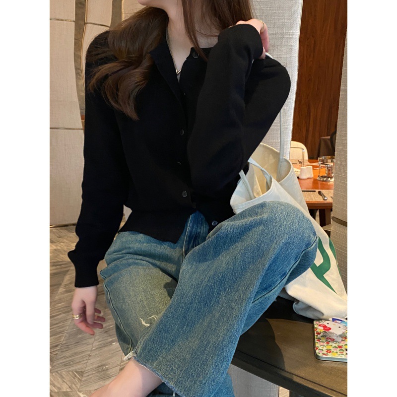 针织开衫外套女早秋上衣2022年新款春秋长袖黑色外搭毛衣秋冬