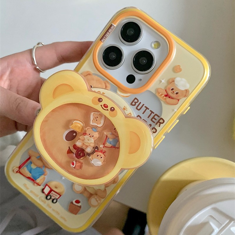 Lindo y divertido oso de mantequilla para iPhone16PRROMAX creativo 14/15Pro magnético 13p corazón de niña